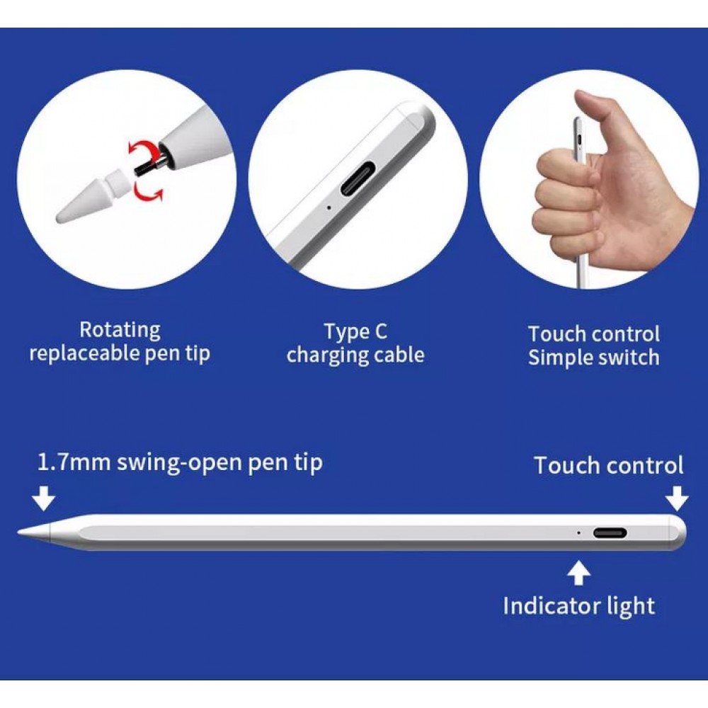 Stylus Pen Smart Touch Pencil Bluetooth Stift für iPad Modelle ab 2018 - Weiss
