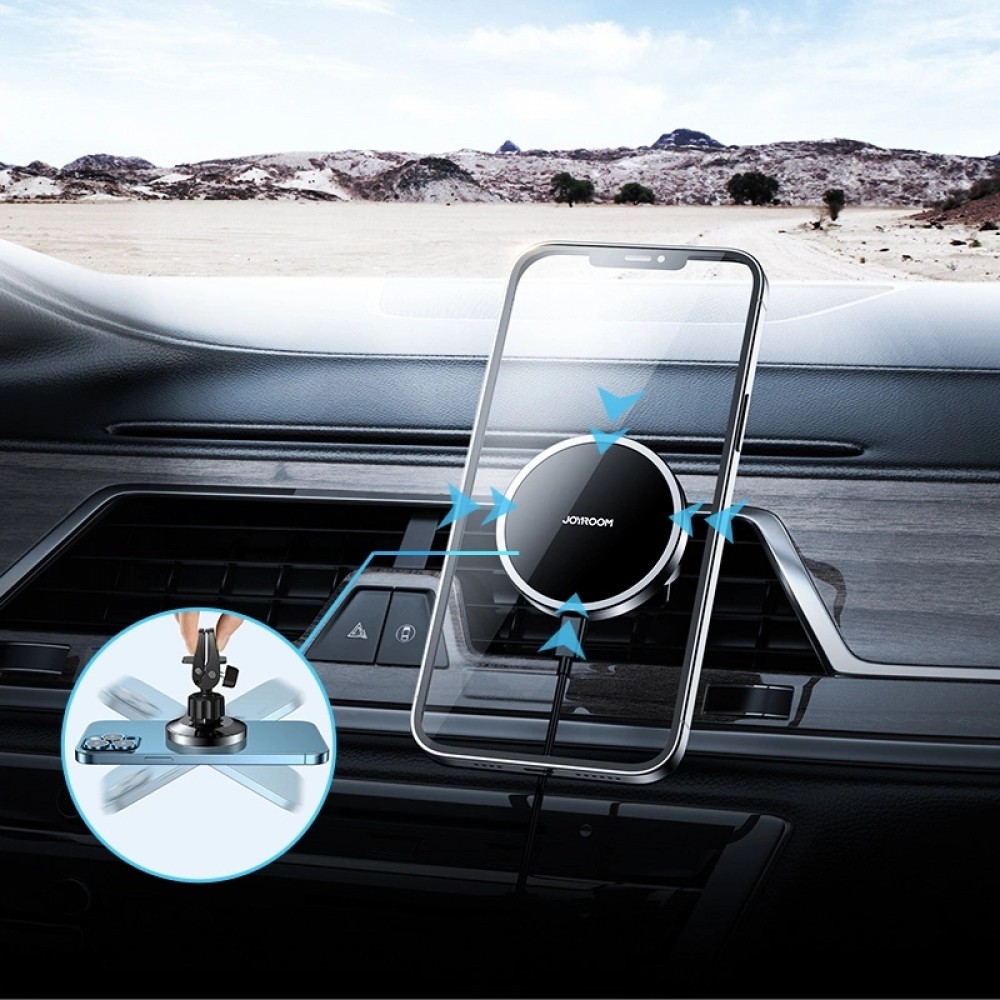 Joyroom Auto Magnetischer Halter Qi Drahtlos Induktiver Ladegerät 15W MagSafe Kompatibel für iPhone JR-ZS240 - Schwarz