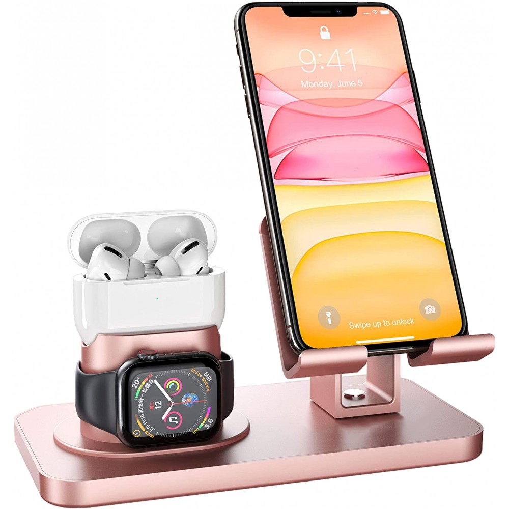 Multifunktions Ladestation 3 in 1 - 180° Drehbare Ladeständer für Apple Watch, AirPods, Smartphone - Rosa