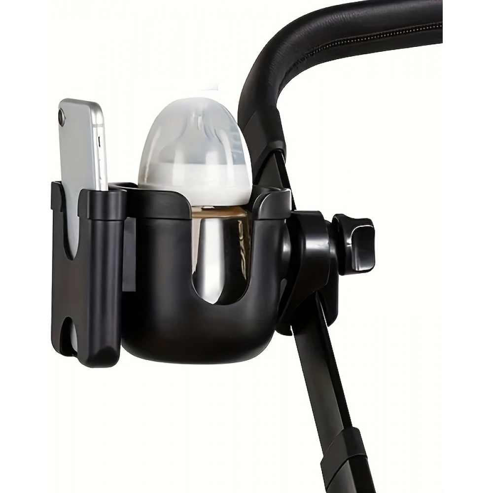 Universeller 2-in-1 Telefonhalter und Becherhalter für Kinderwagen - Schwarz