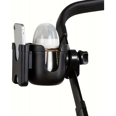Support de téléphone et porte-gobelet 2 en 1 pour poussette universel - Noir