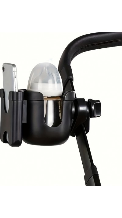 Support de téléphone et porte-gobelet 2 en 1 pour poussette universel - Noir