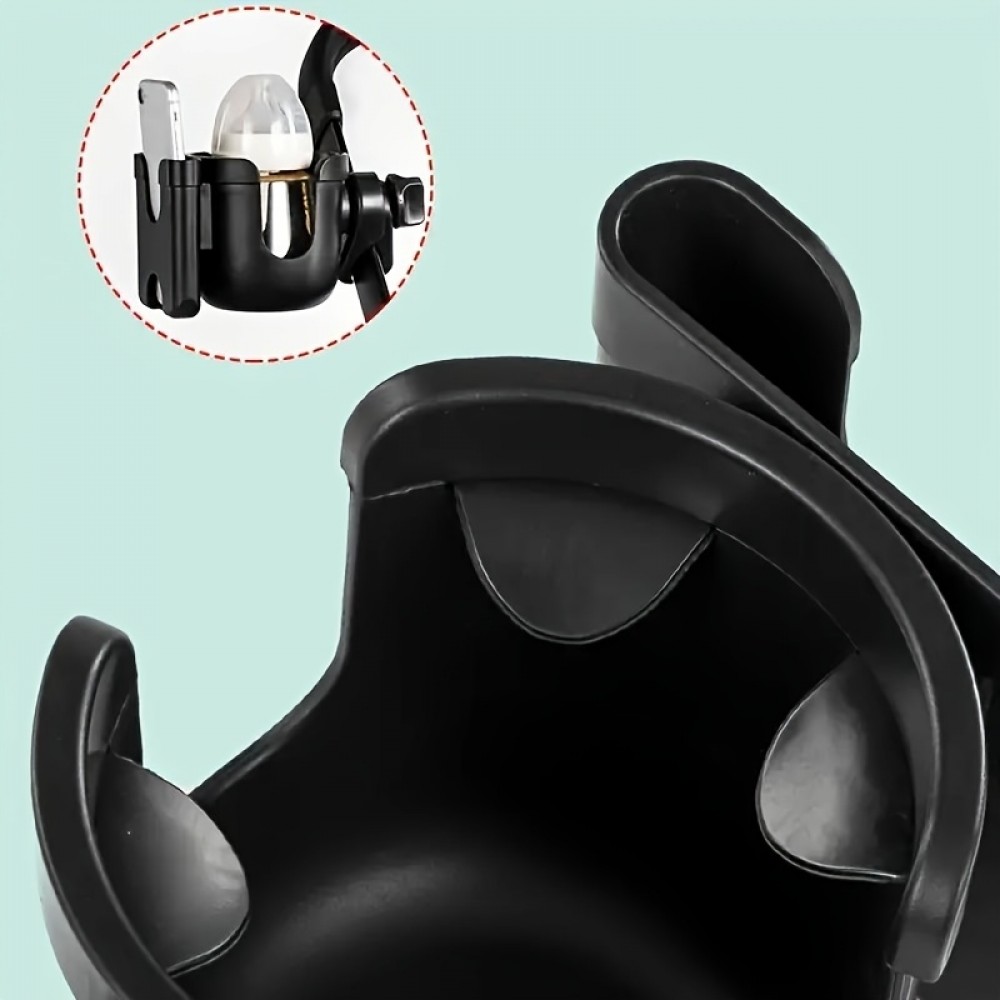 Universeller 2-in-1 Telefonhalter und Becherhalter für Kinderwagen - Schwarz
