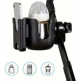 Universeller 2-in-1 Telefonhalter und Becherhalter für Kinderwagen - Schwarz