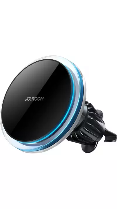 Support de t&eacute;l&eacute;phone voiture Joyroom avec chargeur inductif Qi 15W USB-C compatible MagSafe pour ventilation - Noir