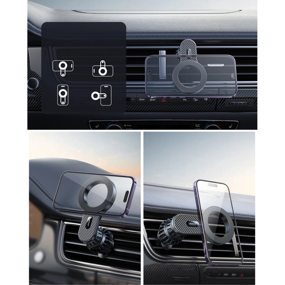 Support de voiture magnétique look carbon pour iPhone avec MagSafe Joyroom JR-ZS355 - Noir