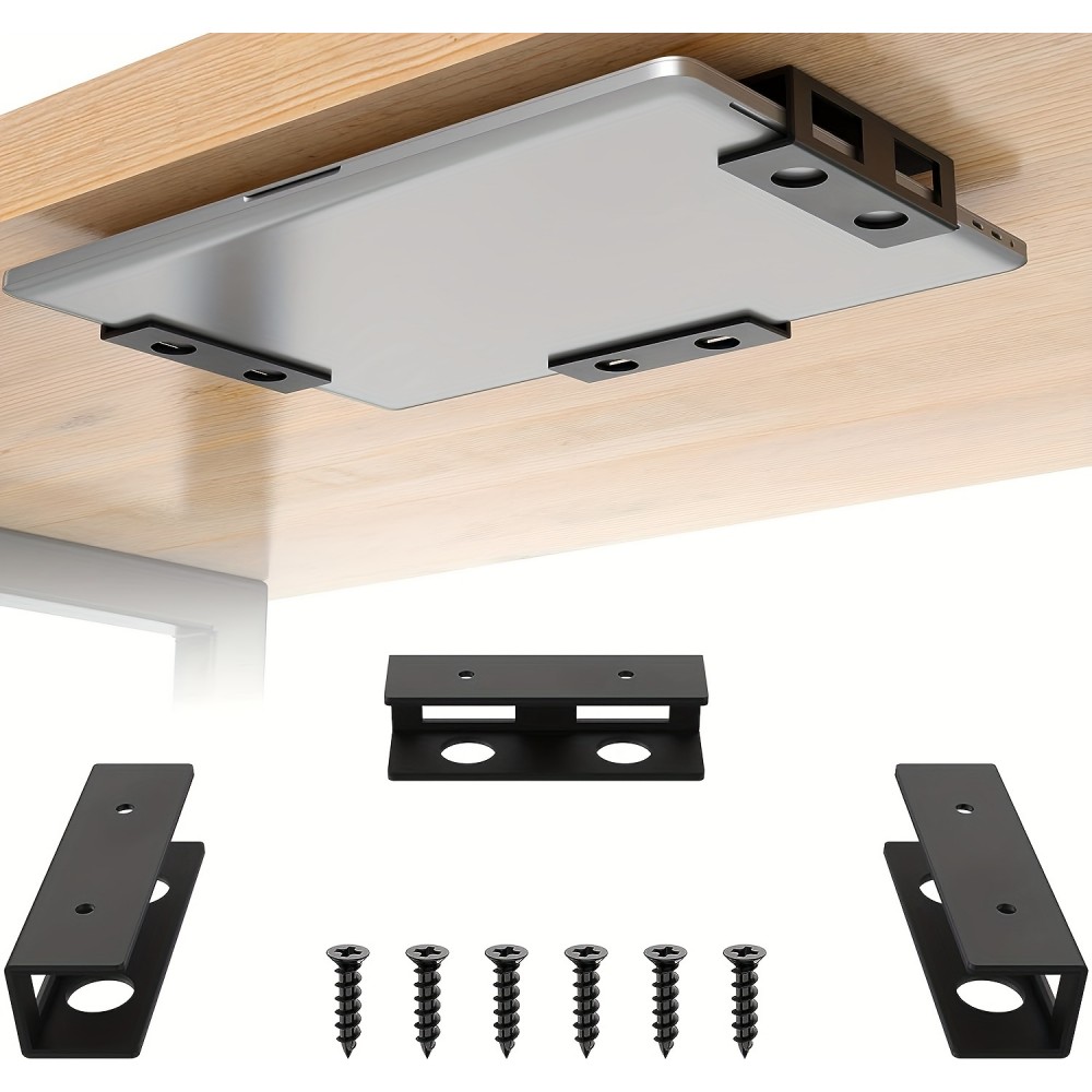 Support ordinateur portable discret à fixer sous le bureau avec vis (universel, taille adaptable) - Noir