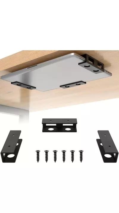 Support ordinateur portable discret &agrave; fixer sous le bureau avec vis (universel, taille adaptable) - Noir