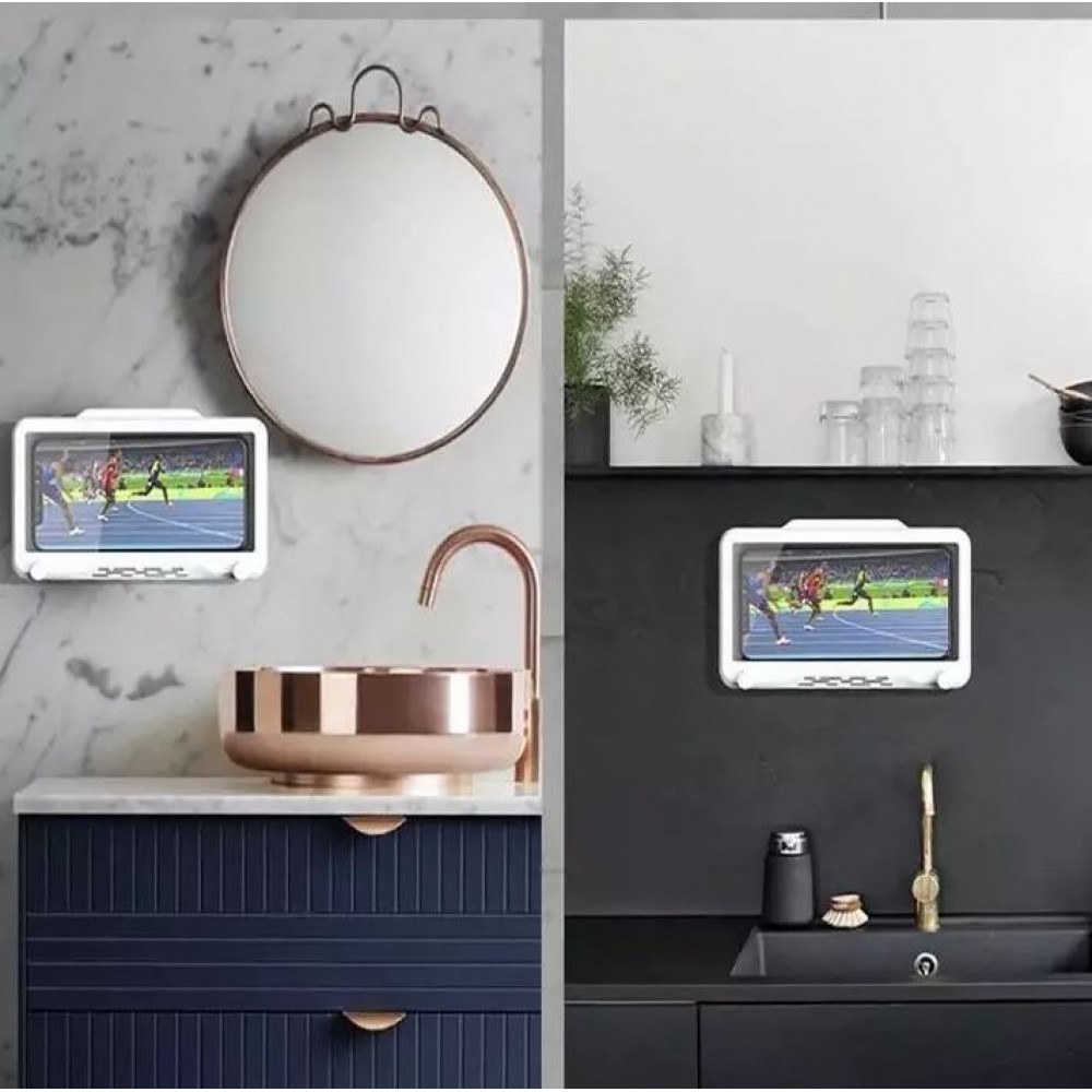 Support pour smartphone anti-buée étanche aux éclaboussures pour salle de bain - Blanc