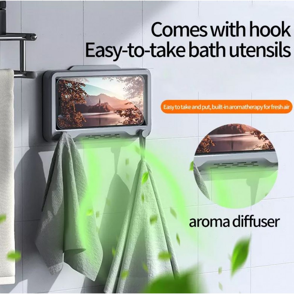 Support pour smartphone anti-buée étanche aux éclaboussures pour salle de bain - Blanc