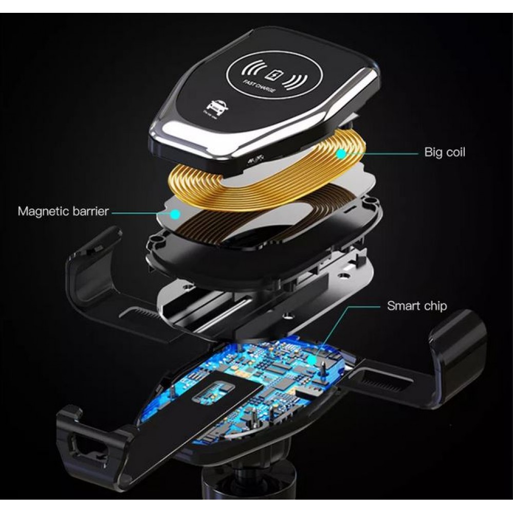 Wireless Smartphone Halterung Car Mount 10W Qi Universal Halterung Klammer- & Kleb Aufsatz - Schwarz