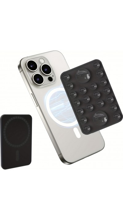 Support silicone magnétique MagSafe pour iPhone avec ventouses pour surfaces lisses - Noir