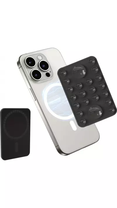 Support silicone magn&eacute;tique MagSafe pour iPhone avec ventouses pour surfaces lisses - Noir