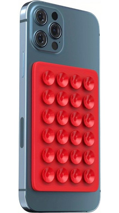 Support universel pour smartphone - Fixation autocollante en silicone avec ventouses - Rouge