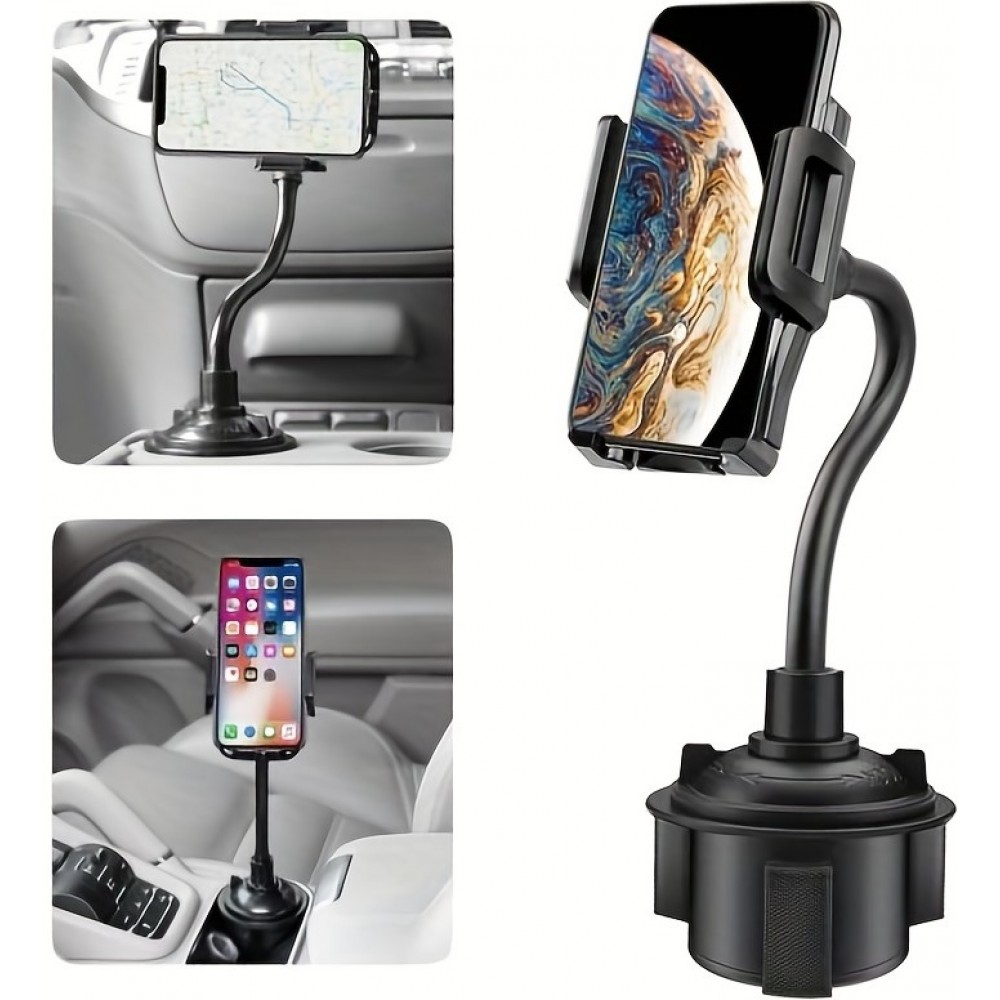 Support universel pour smartphone handsfree pour voiture pour porte-gobelet bras flexible - Noir