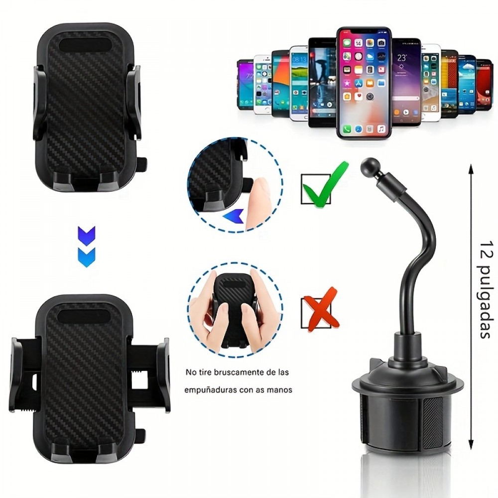 Support universel pour smartphone handsfree pour voiture pour porte-gobelet bras flexible - Noir