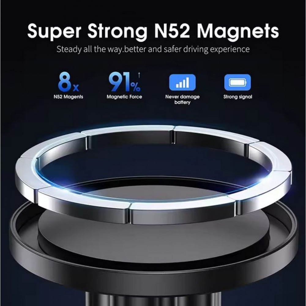 Support universel téléphone voiture pare-brise magnétique MagSafe ultra fort réglable - Noir