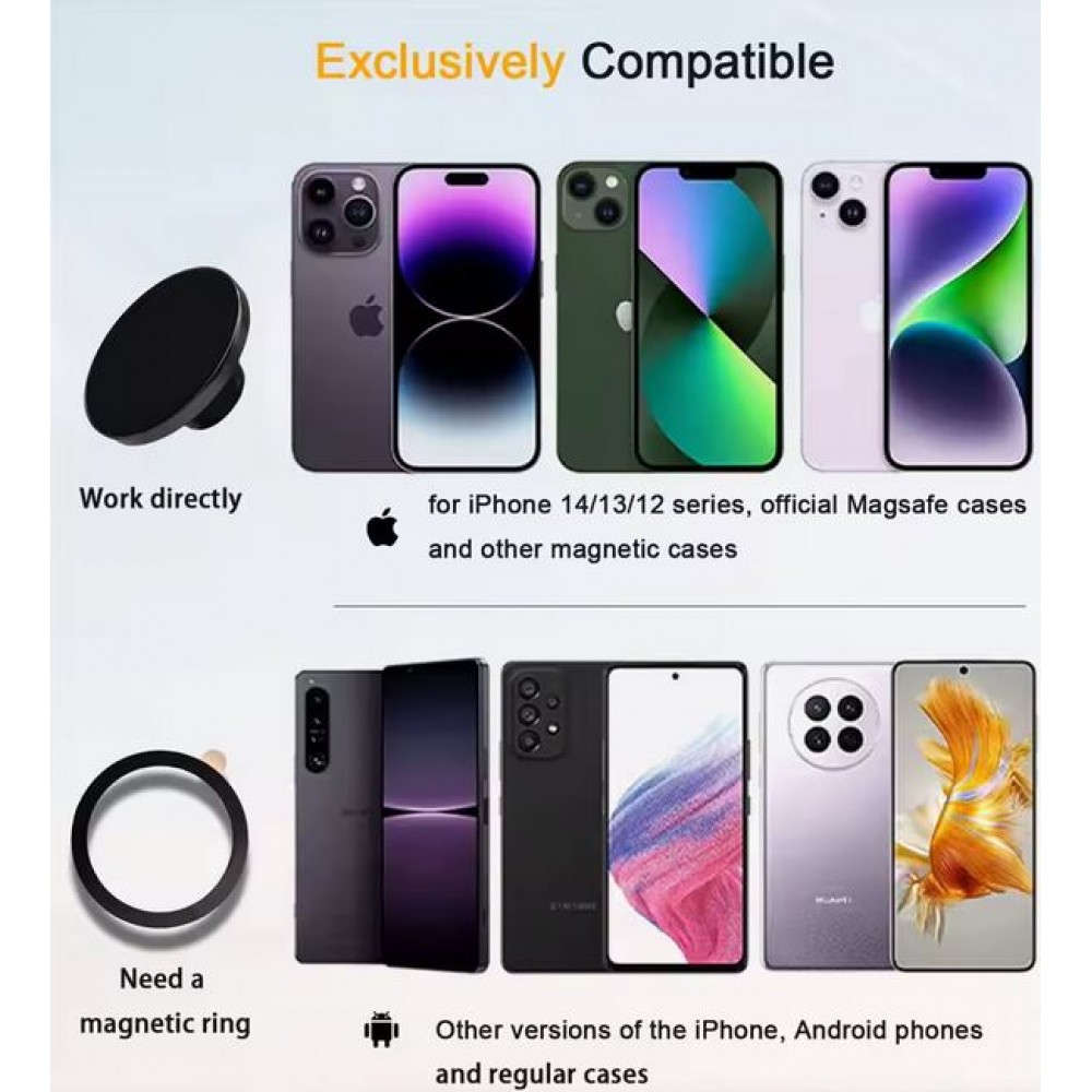 Support universel téléphone voiture pare-brise magnétique MagSafe ultra fort réglable - Noir