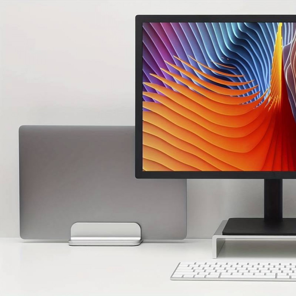 Vertikaler und einstellbarer Ständer für MacBook - Laptop - Notebook aus Aluminium (Single Stand) - Silber