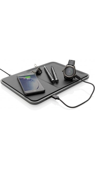 Surface intelligente & stylée en cuir - Station de charge sans fil et vide-poche / surface pour accessoires - Noir
