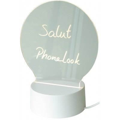 Tableau de messages lumière LED transparent avec verre rond et socle blanc