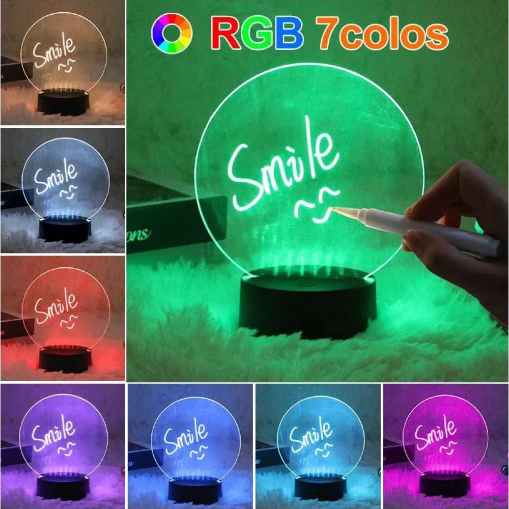 Tableau de messages transparent multicolore à LED avec télécommande et stylo acrylique