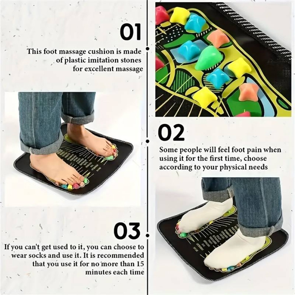 Tapis acupression pour pieds en pierres colorées coussin de massage compact pour la maison - Noir