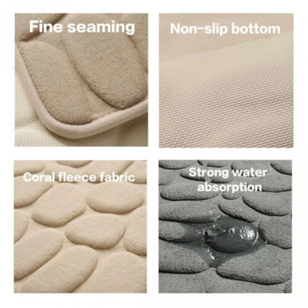 Tapis de bain effet galets mémoire de forme absorbant et anti-dérapant (40 x 60 cm) - Beige