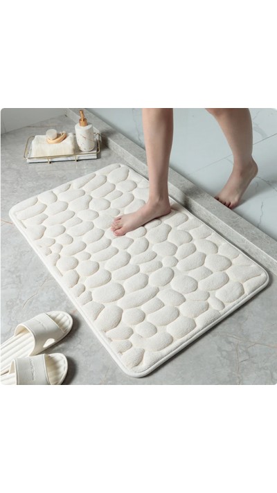 Tapis de bain effet galets mémoire de forme absorbant et anti-dérapant (40 x 60 cm) - Blanc