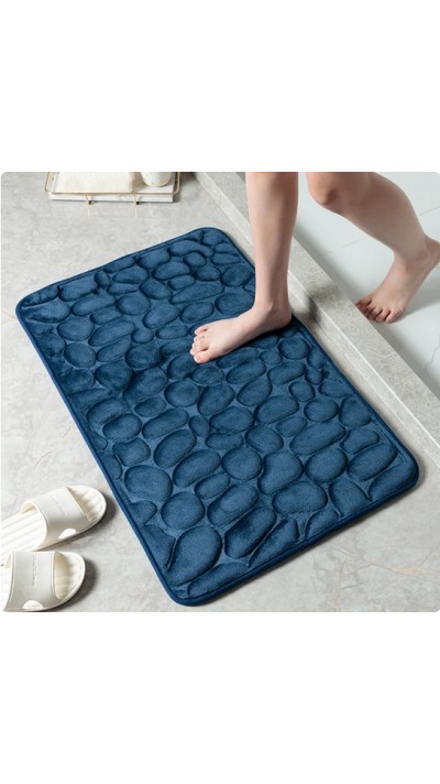 Tapis de bain effet galets mémoire de forme absorbant et anti-dérapant (40 x 60 cm) - Bleu