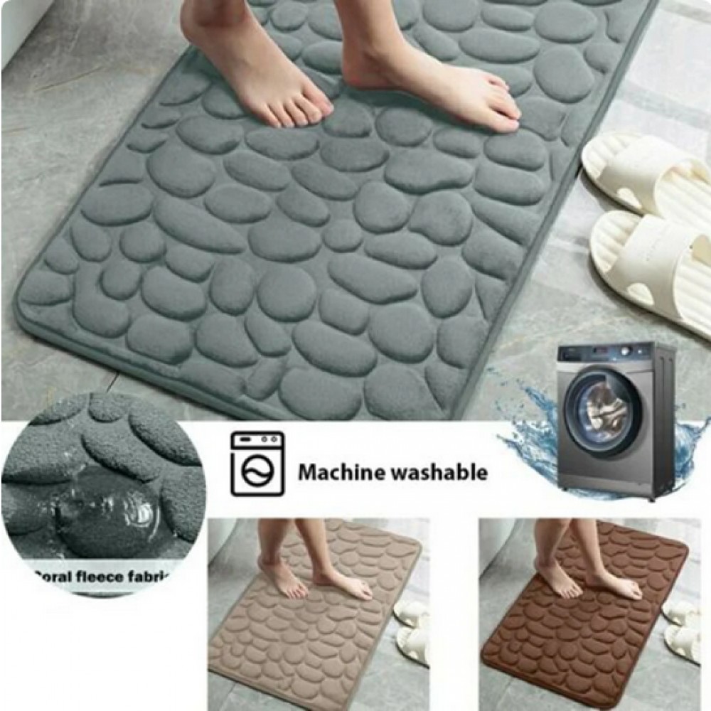 Tapis de bain effet galets mémoire de forme absorbant et anti-dérapant (40 x 60 cm) - Bleu