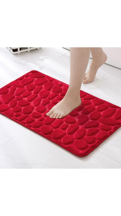 Tapis de bain effet galets mémoire de forme absorbant et anti-dérapant (40 x 60 cm) - Rouge