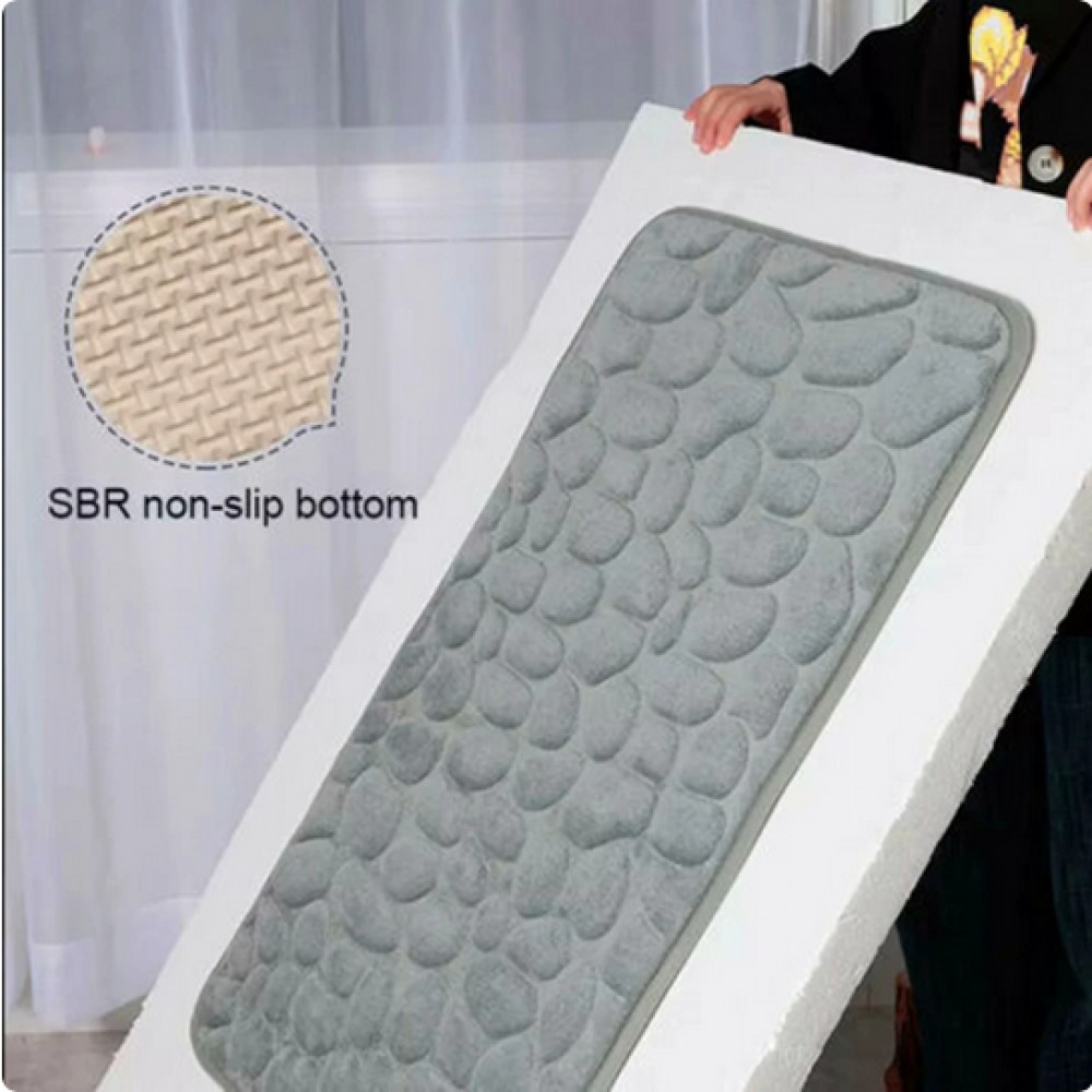 Tapis de bain effet galets mémoire de forme absorbant et anti-dérapant (40 x 60 cm) - Rouge
