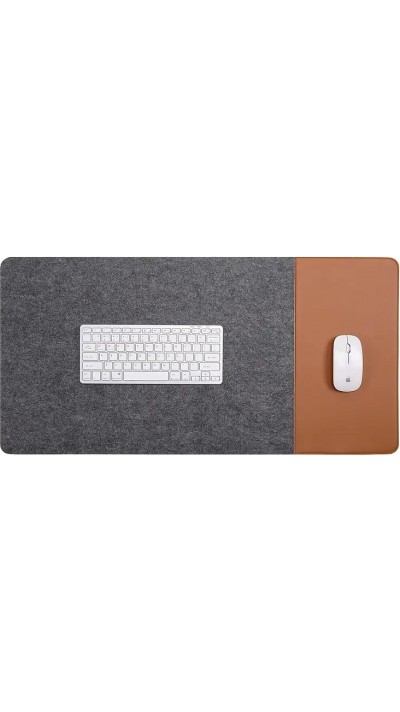 Tapis de souris surdimensionné antidérapant en feutre et similicuir pour bureau et gaming (80 x 40 cm) - Bicolor gris foncé / brun