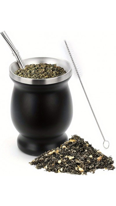 Tasse à Yerba Maté en Acier Inoxydable avec Bombilla et Brosse (250 ml) - Noir