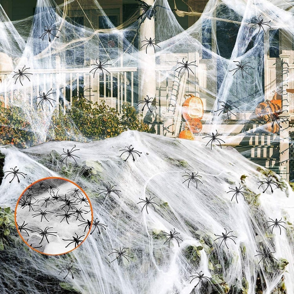 Fiktives Spinnennetz Halloween-Dekoration mit 100 Spinnen (ca. 3 Meter)