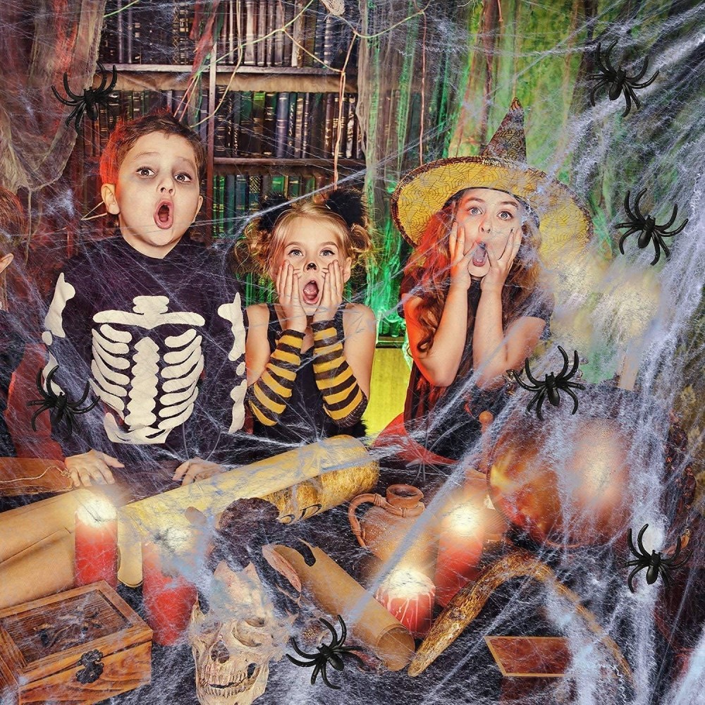 Fiktives Spinnennetz Halloween-Dekoration mit 100 Spinnen (ca. 3 Meter)