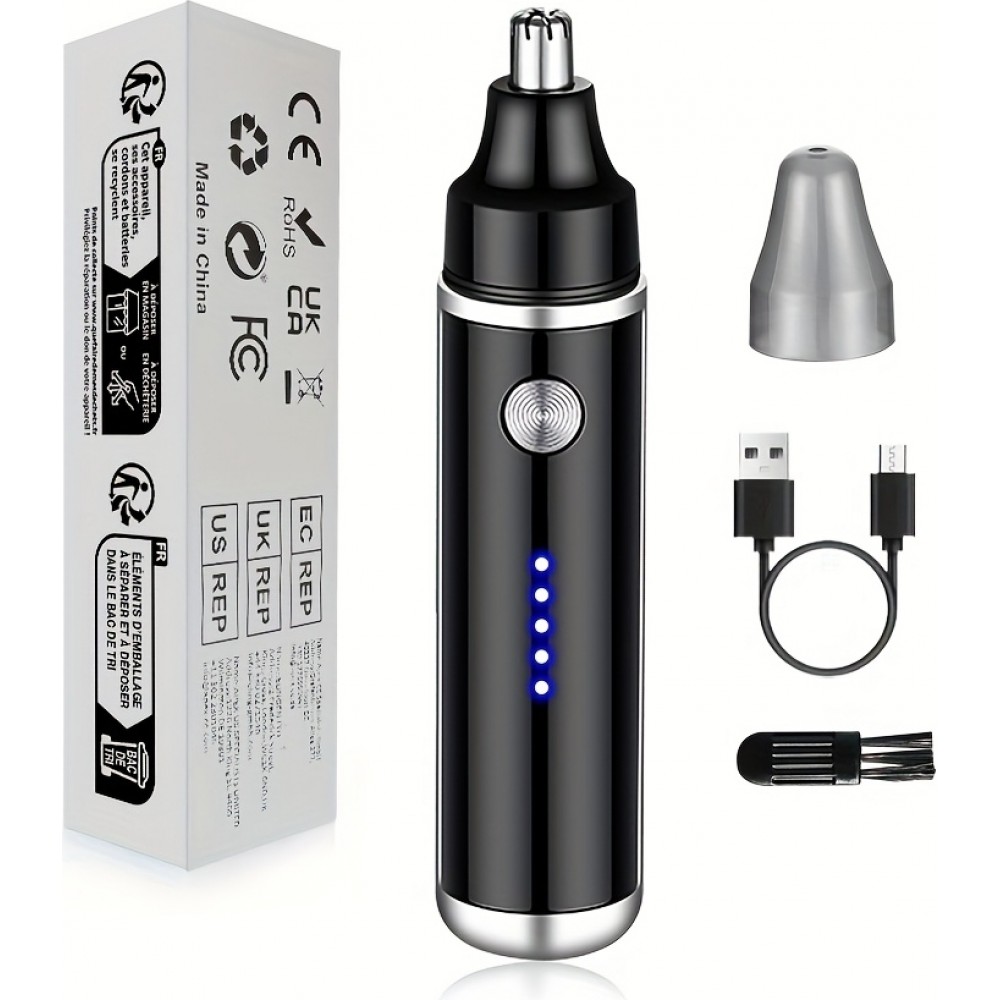 Tondeuse électrique rasoir pour nez et oreilles rechargeable USB-C (500 mAh) - Noir