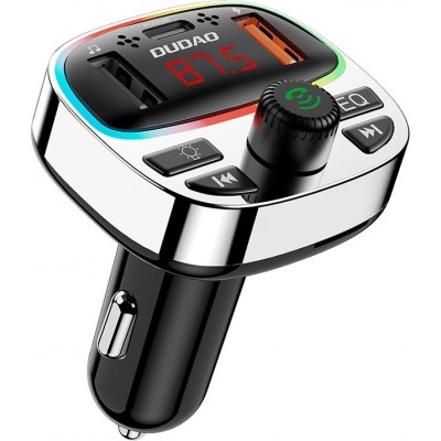 Transmetteur FM Dudao R2PRO+ Bluetooth 5.3 2x USB-A PD 25W avec couleur LED RGB - Argent