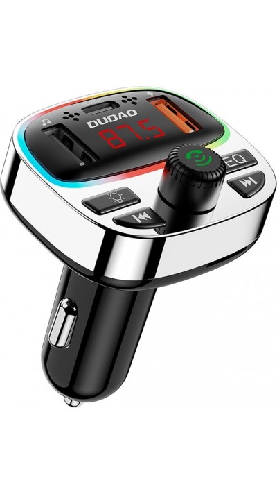 Transmetteur FM Dudao R2PRO+ Bluetooth 5.3 2x USB-A PD 25W avec couleur LED RGB - Argent