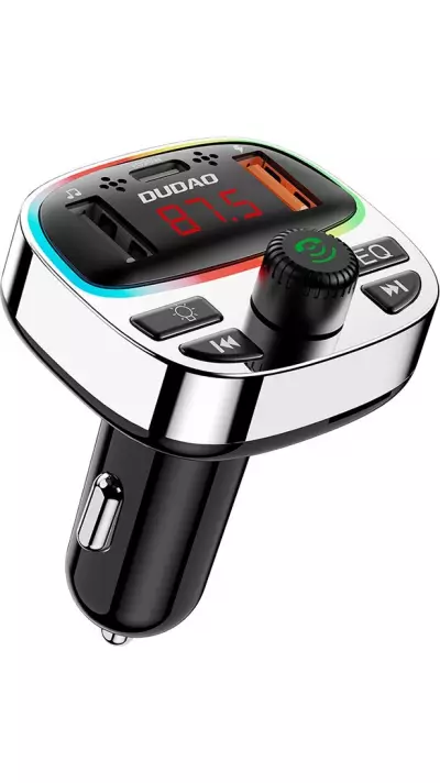 Transmetteur FM Dudao R2PRO+ Bluetooth 5.3 2x USB-A PD 25W avec couleur LED RGB - Argent