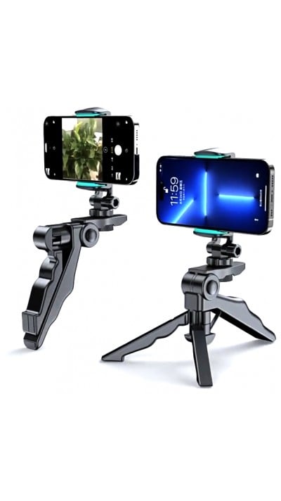 Ausziehbares Smartphone-Stativ mit Selfie-Stange und 360-Grad-Drehung - Schwarz