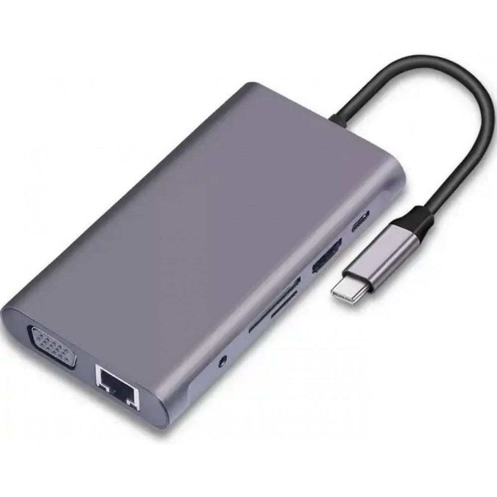 USB-C Hub 11 en 1 multi-ports aluminium Docking Station MacBook 4K HDMI + LAN + USB3.0 - Argent