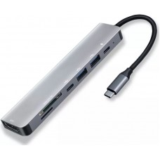 Hub USB-C 6 en 1 multi-ports MacBook Support aluminium plat Docking Station 4K Ultra HDMI + SD Card - Gris