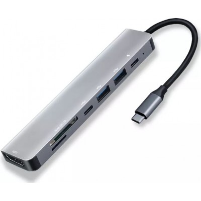 Hub USB-C 6 en 1 multi-ports MacBook Support aluminium plat Docking Station 4K Ultra HDMI + SD Card - Gris
