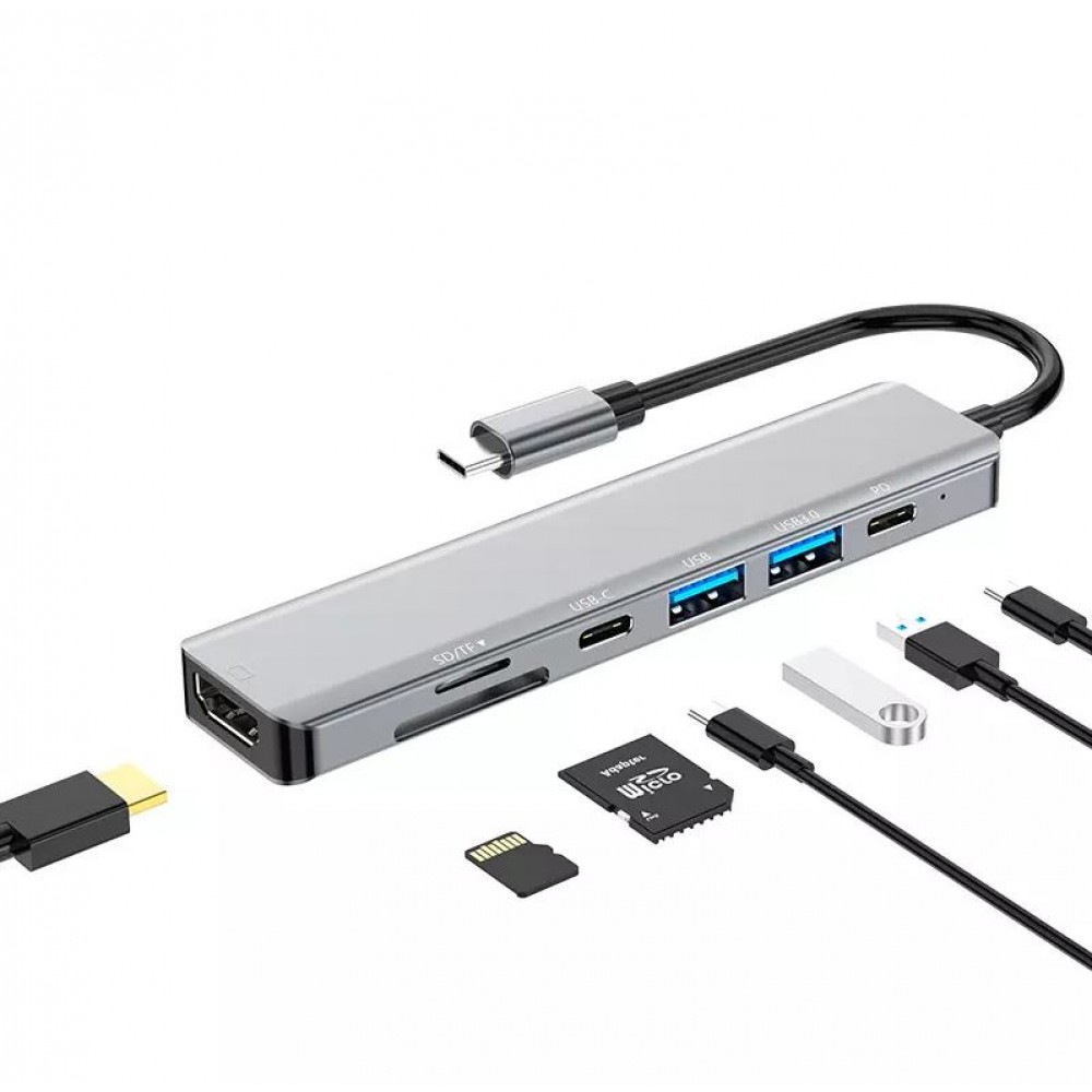 Hub USB-C 6 en 1 multi-ports aluminium Docking Station MacBook 4K HDMI + Carte  SD + USB-C - Gris - Acheter sur PhoneLook