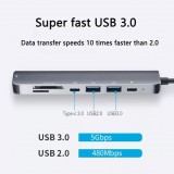 Hub USB-C 6 en 1 multi-ports MacBook Support aluminium plat Docking Station 4K Ultra HDMI + SD Card - Gris