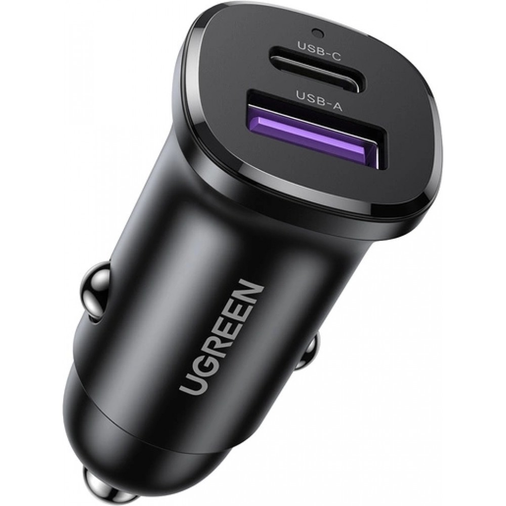 Ugreen 30W Doppelanschluss Ladestecker für Zigarettenanzünder USB-A & USB-C Power Delivery QC3.0 - Schwarz