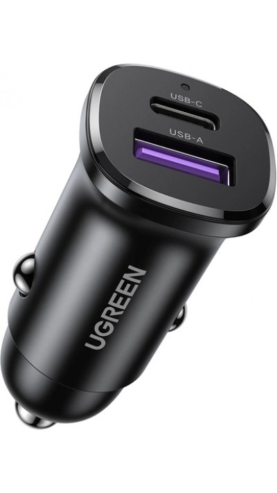 Ugreen 30W double prise de charge pour allume-cigare USB-A & USB-C Power Delivery QC3.0 - Noir