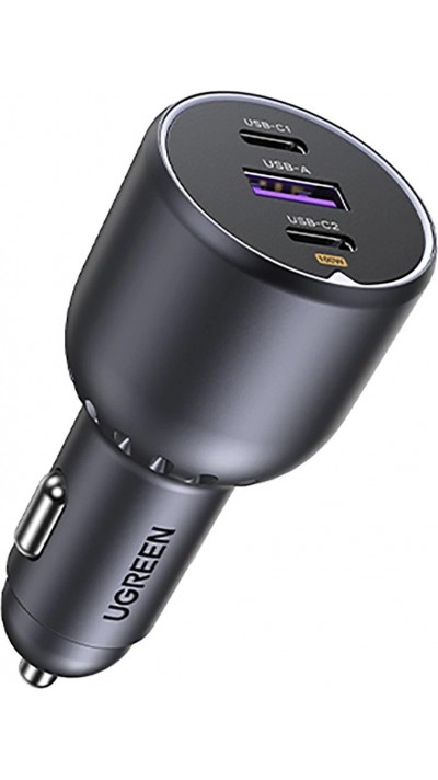 Ugreen Chargeur 130W pour allume-cigare avec triple port USB-A & 2x USB-C Power Delivery QC3.0 - Gris